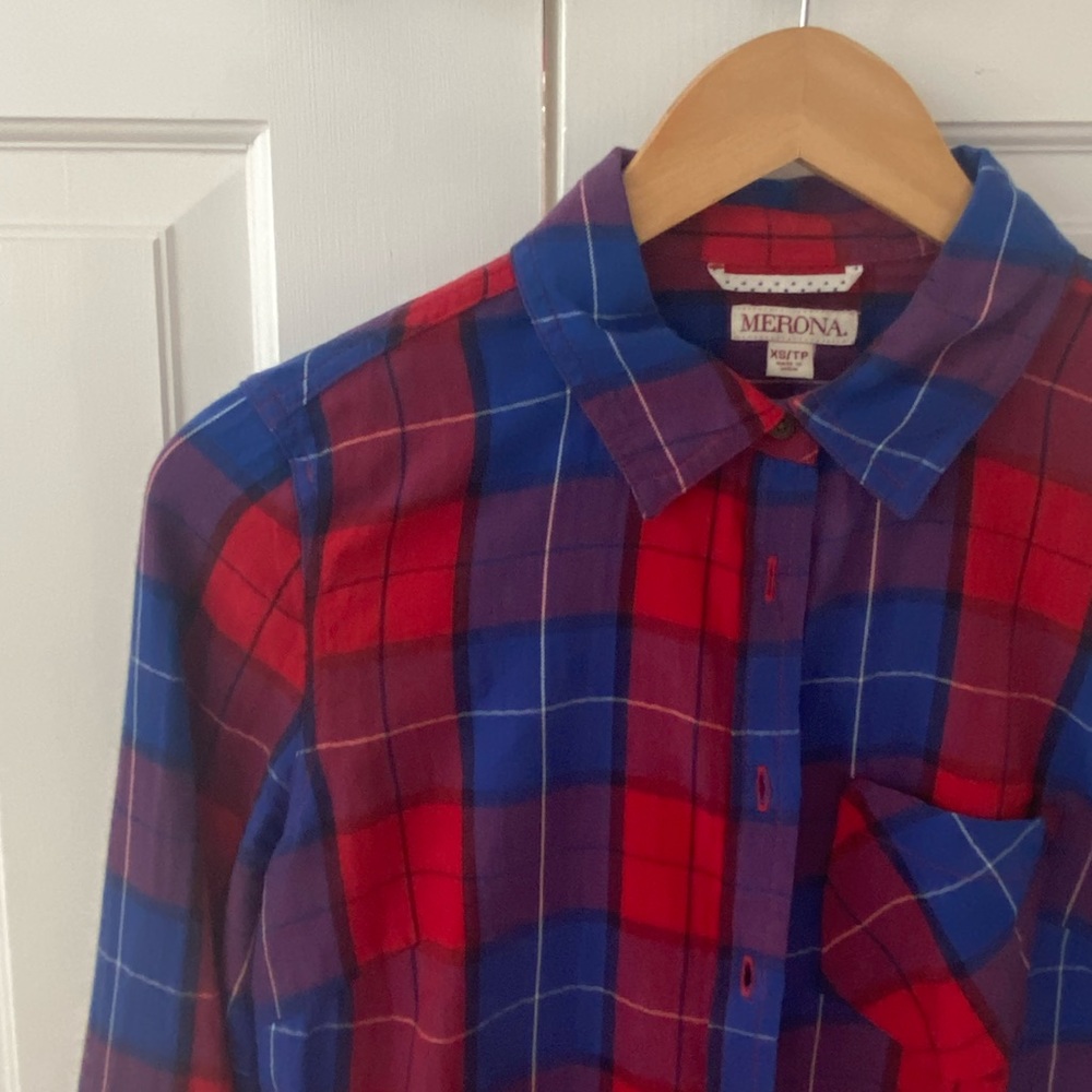 Merona Women’s Blouse Top Button Up Plaid